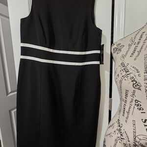 Evan Picone Black Midi Sheath Dress with White Double Waist Bands